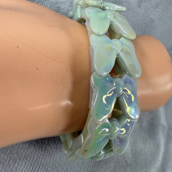 Butterfly Shape Beaded Bracelet Double Hole Beads Iridescent Stretch Adjustable - Picture 8 of 14